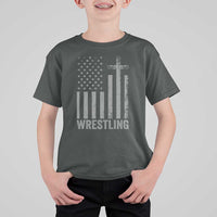 Faith Wrestling T Shirt For Kid Christian Wrestler American Flag Cross
