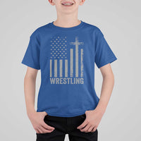 Faith Wrestling T Shirt For Kid Christian Wrestler American Flag Cross