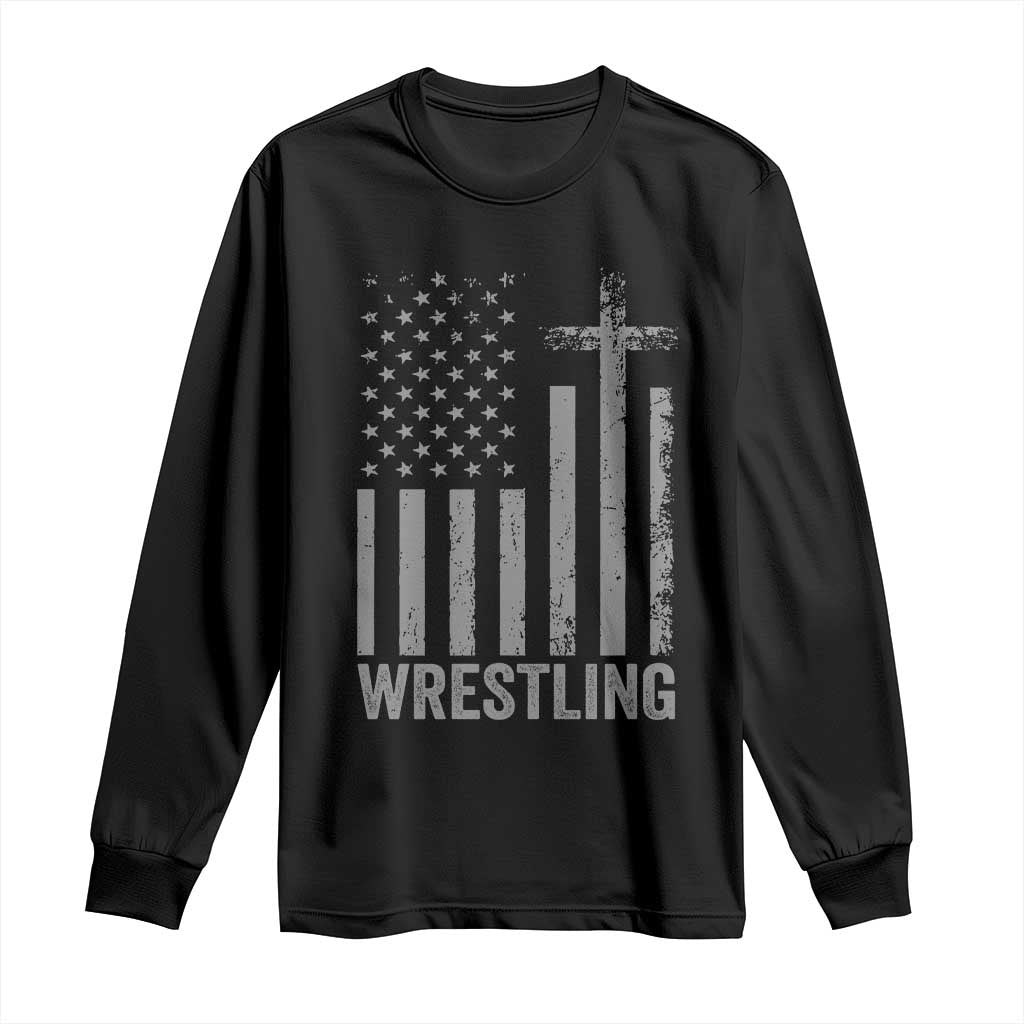 Faith Wrestling Long Sleeve Shirt Christian Wrestler American Flag Cross