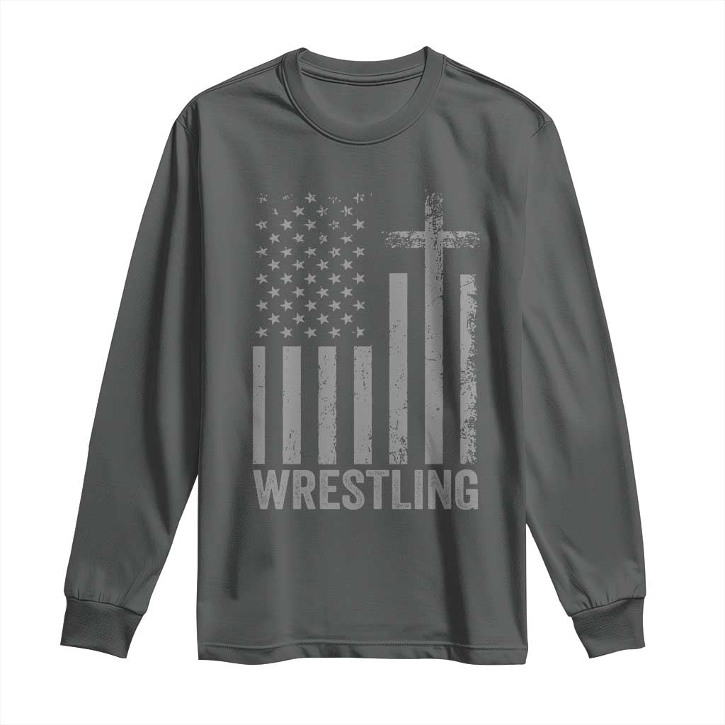 Faith Wrestling Long Sleeve Shirt Christian Wrestler American Flag Cross