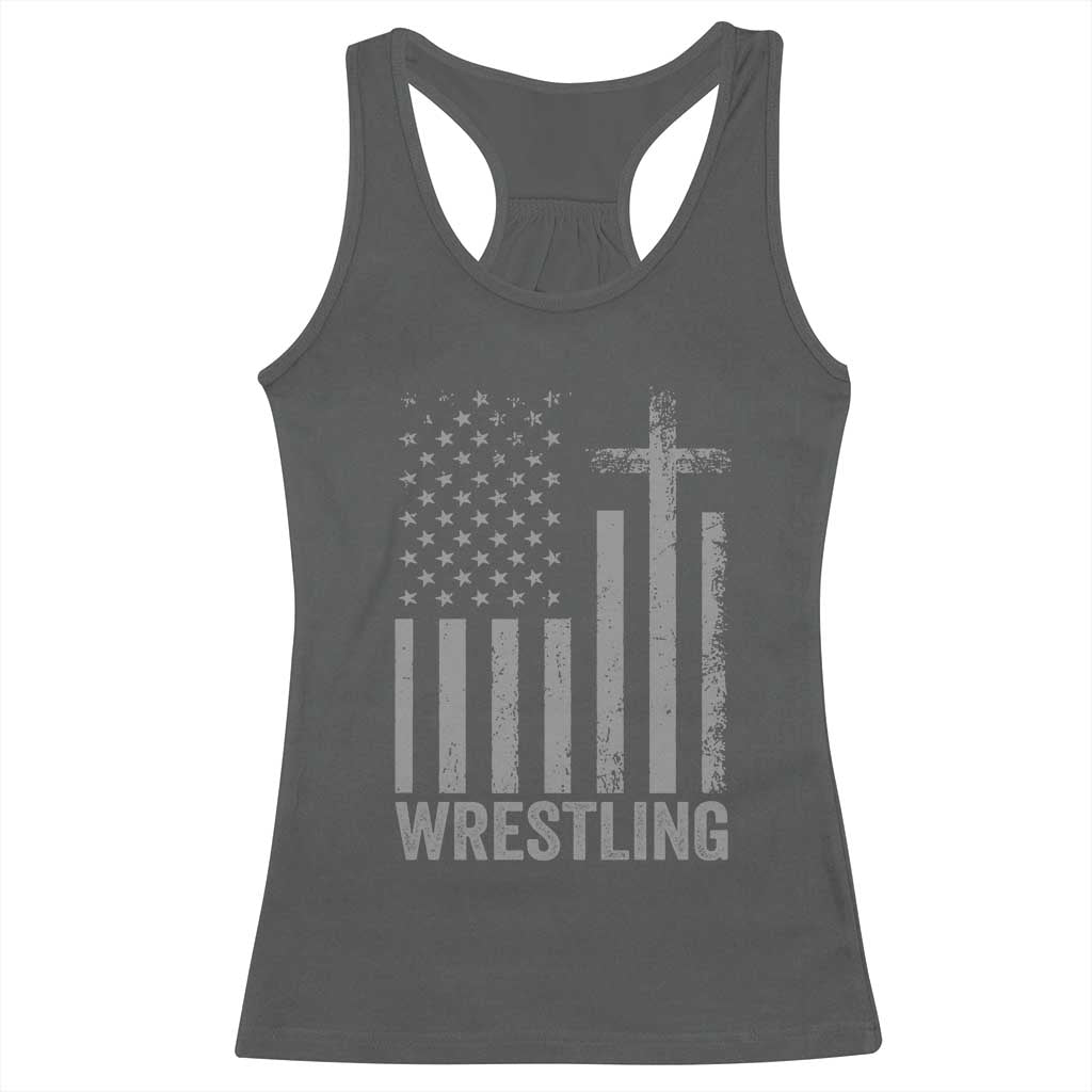 Faith Wrestling Racerback Tank Top Christian Wrestler American Flag Cross