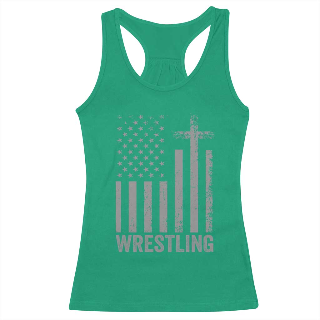 Faith Wrestling Racerback Tank Top Christian Wrestler American Flag Cross
