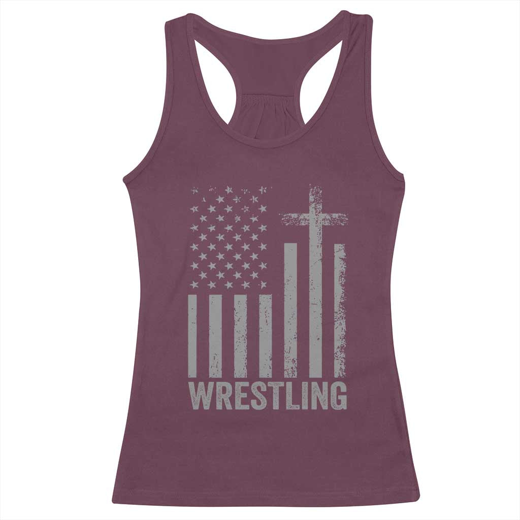 Faith Wrestling Racerback Tank Top Christian Wrestler American Flag Cross