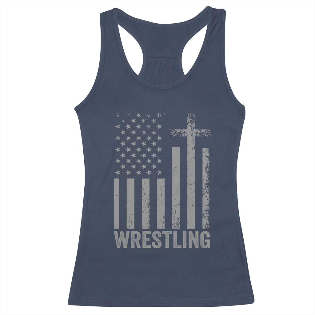 Faith Wrestling Racerback Tank Top Christian Wrestler American Flag Cross