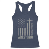 Faith Wrestling Racerback Tank Top Christian Wrestler American Flag Cross