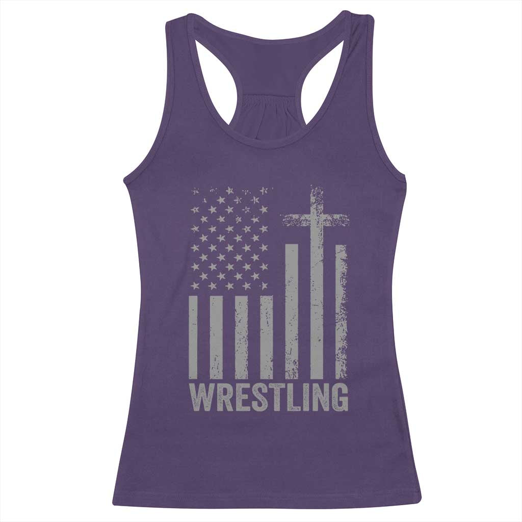 Faith Wrestling Racerback Tank Top Christian Wrestler American Flag Cross