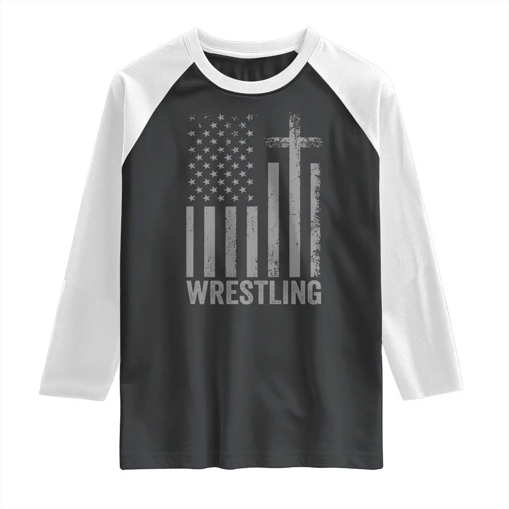 Faith Wrestling Raglan Shirt Christian Wrestler American Flag Cross