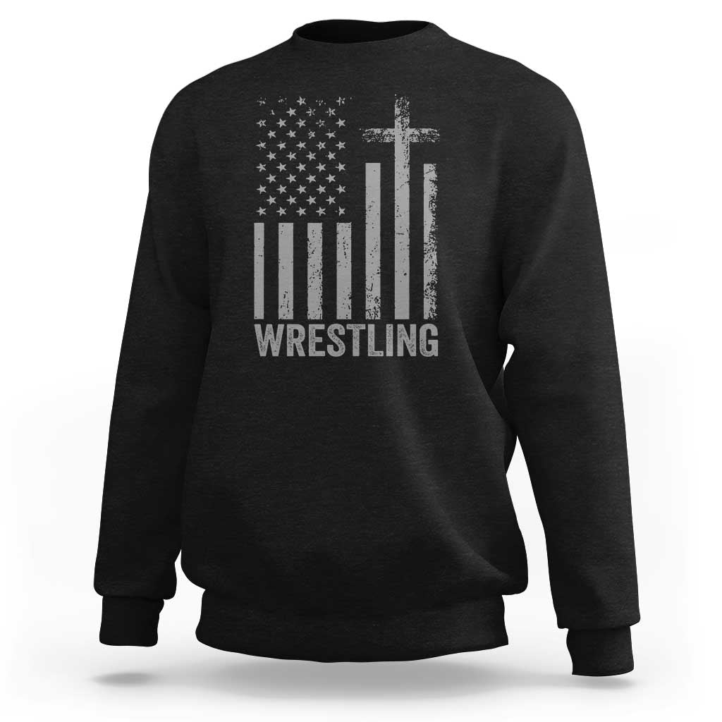Faith Wrestling Sweatshirt Christian Wrestler American Flag Cross