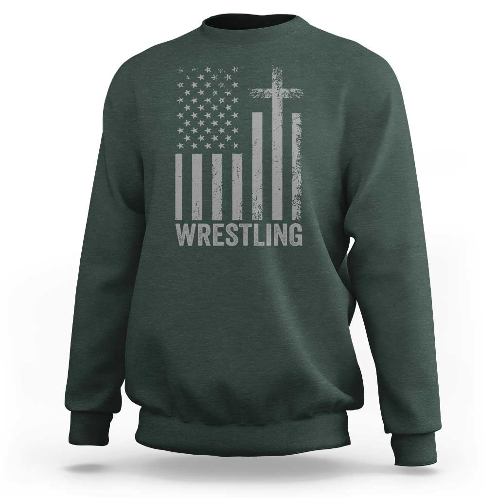Faith Wrestling Sweatshirt Christian Wrestler American Flag Cross