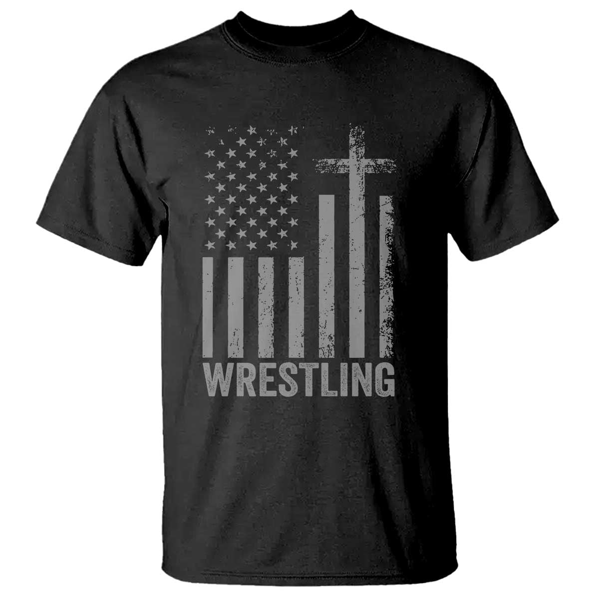 Faith Wrestling T Shirt Christian Wrestler American Flag Cross