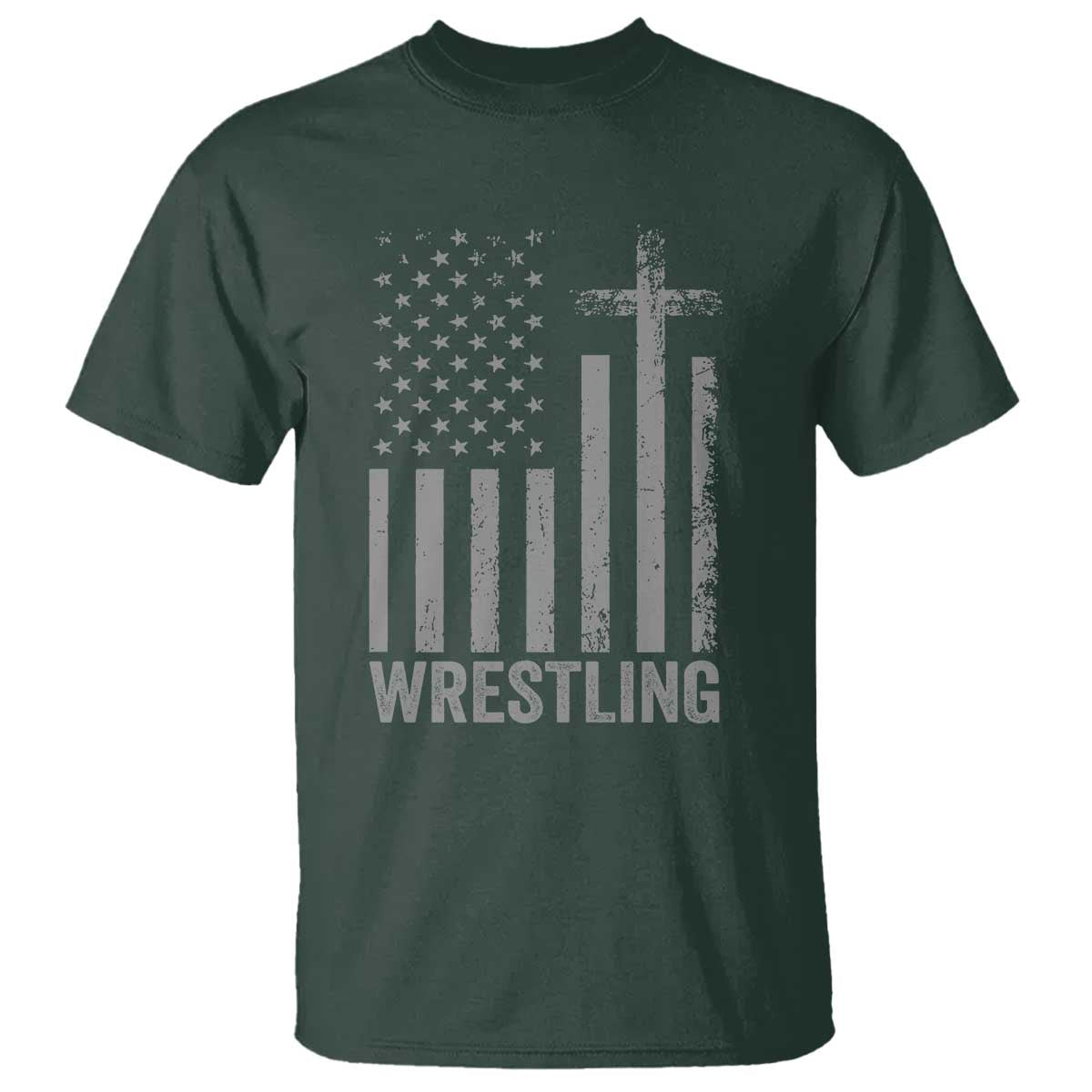 Faith Wrestling T Shirt Christian Wrestler American Flag Cross