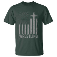 Faith Wrestling T Shirt Christian Wrestler American Flag Cross