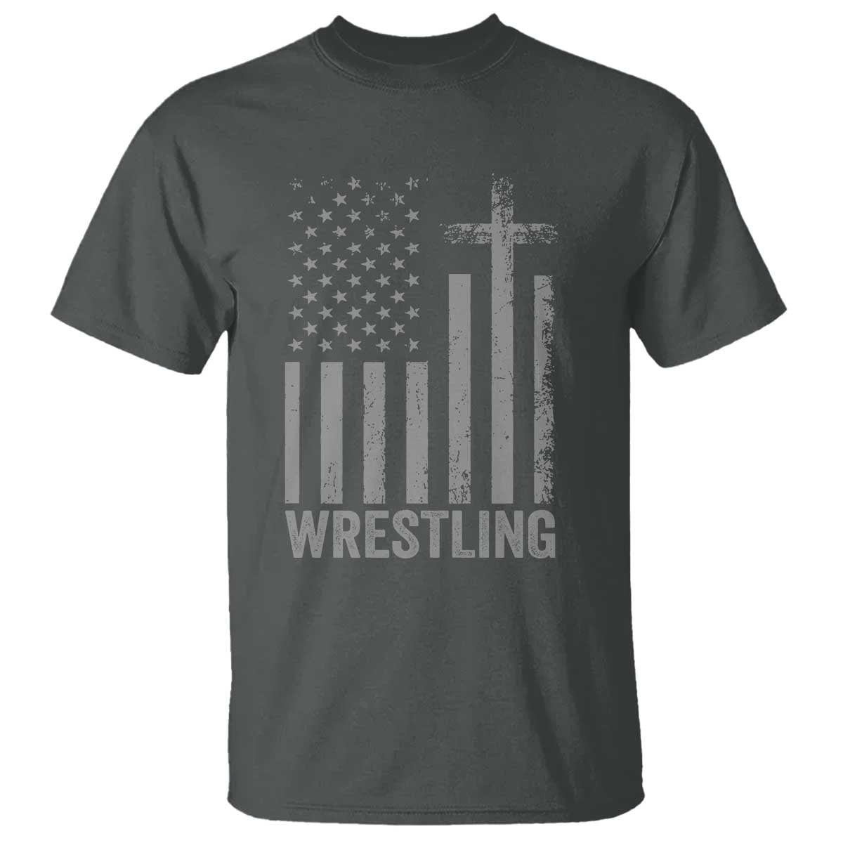 Faith Wrestling T Shirt Christian Wrestler American Flag Cross