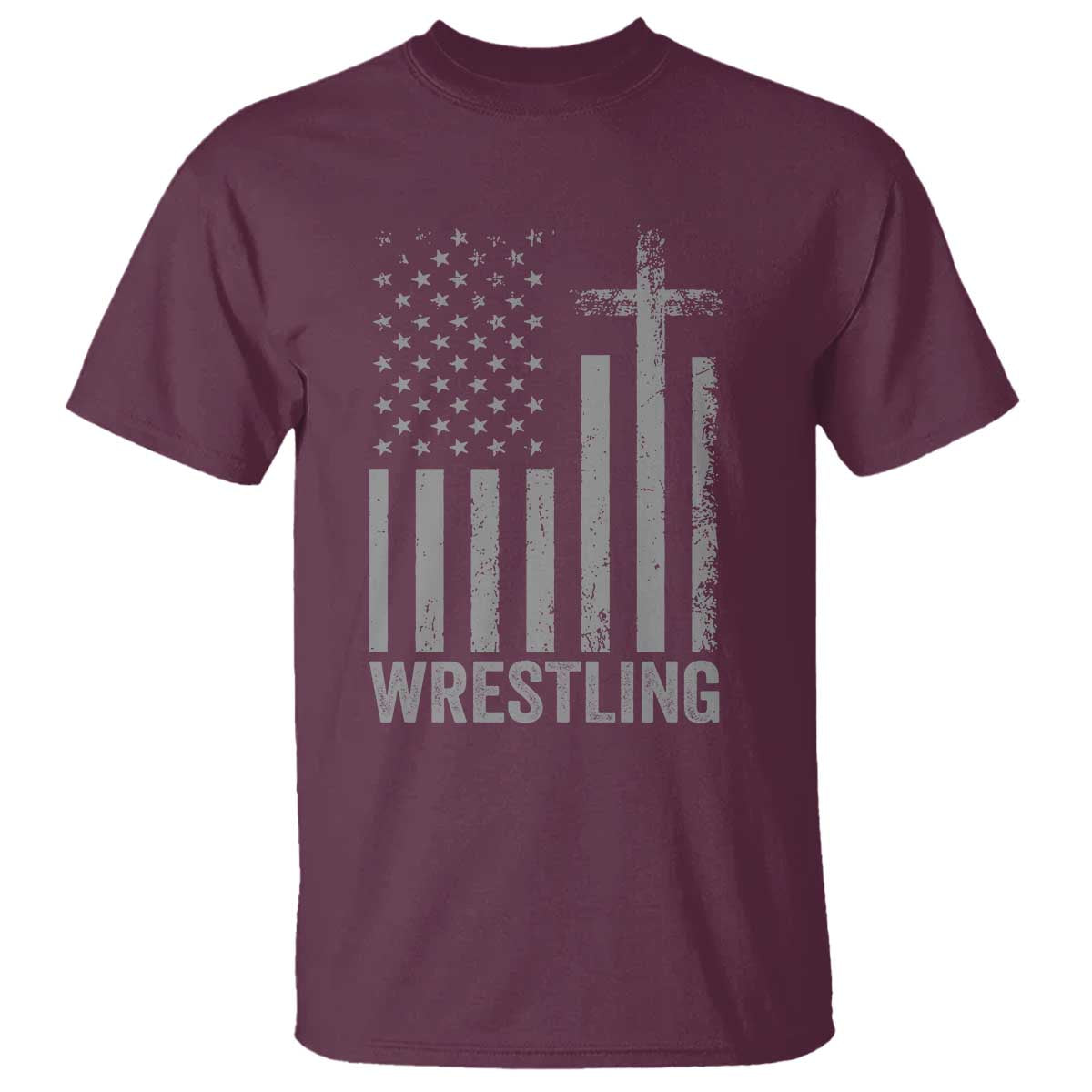 Faith Wrestling T Shirt Christian Wrestler American Flag Cross