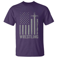 Faith Wrestling T Shirt Christian Wrestler American Flag Cross
