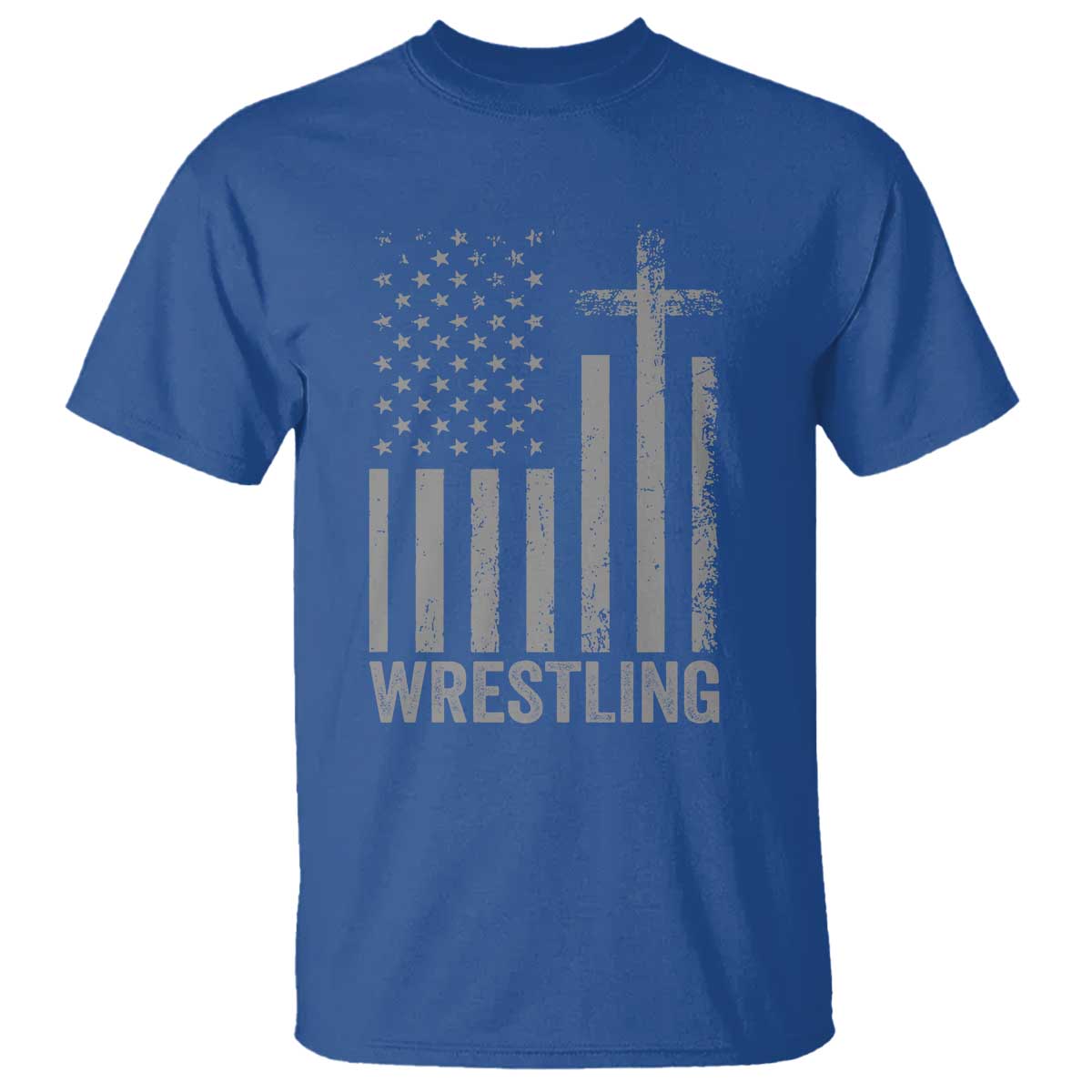 Faith Wrestling T Shirt Christian Wrestler American Flag Cross