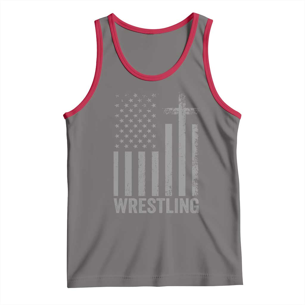 Faith Wrestling Tank Top Christian Wrestler American Flag Cross