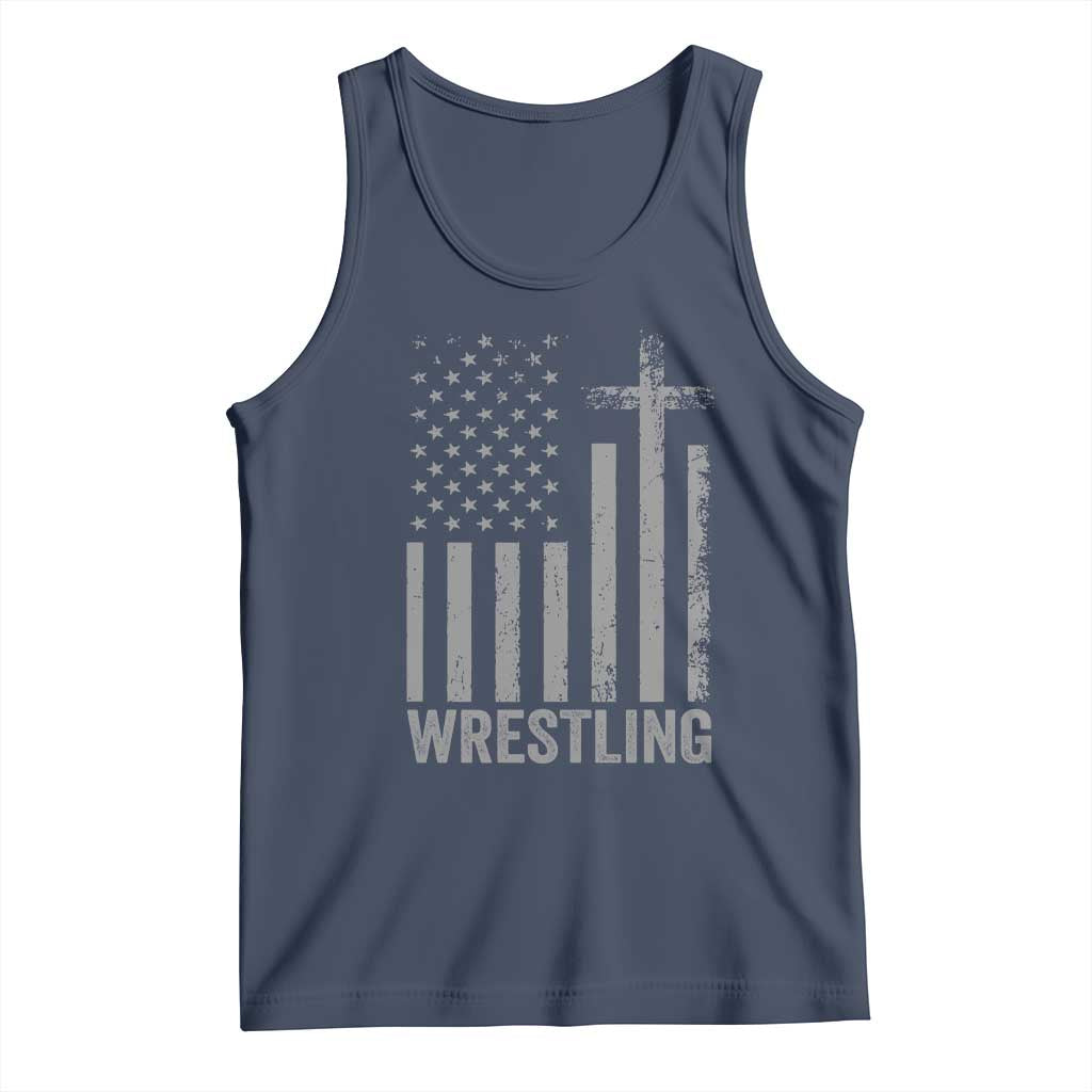 Faith Wrestling Tank Top Christian Wrestler American Flag Cross