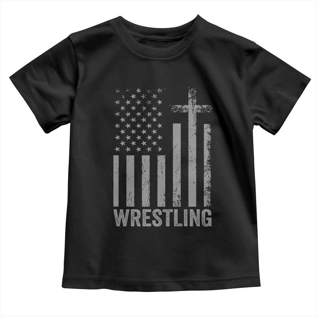 Faith Wrestling Toddler T Shirt Christian Wrestler American Flag Cross