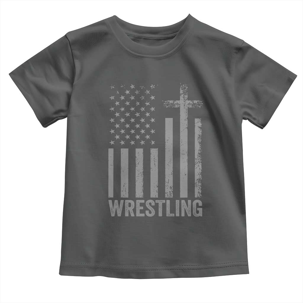 Faith Wrestling Toddler T Shirt Christian Wrestler American Flag Cross