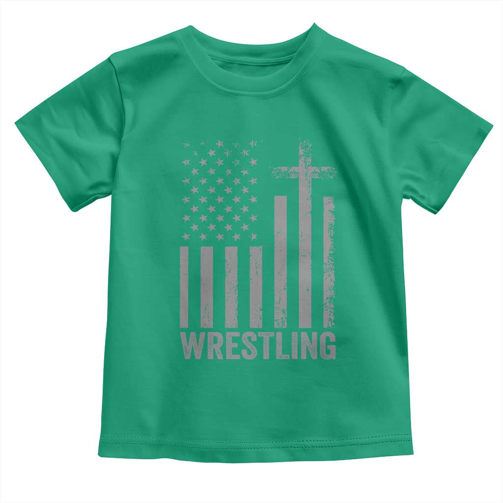 Faith Wrestling Toddler T Shirt Christian Wrestler American Flag Cross