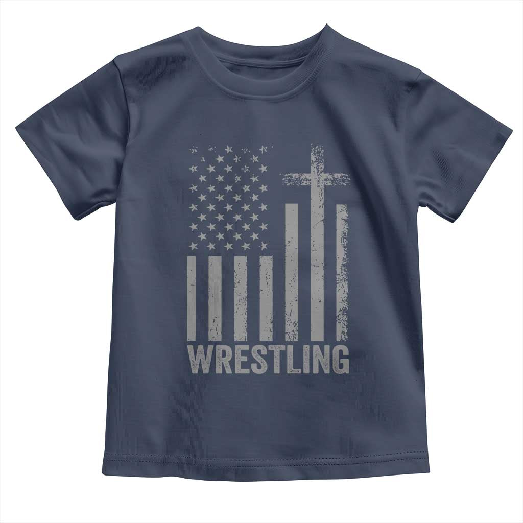 Faith Wrestling Toddler T Shirt Christian Wrestler American Flag Cross
