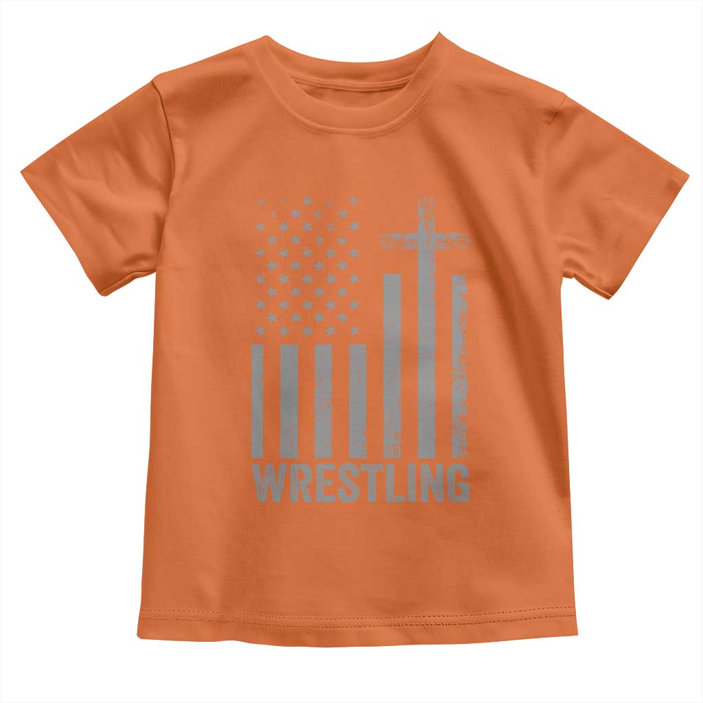 Faith Wrestling Toddler T Shirt Christian Wrestler American Flag Cross
