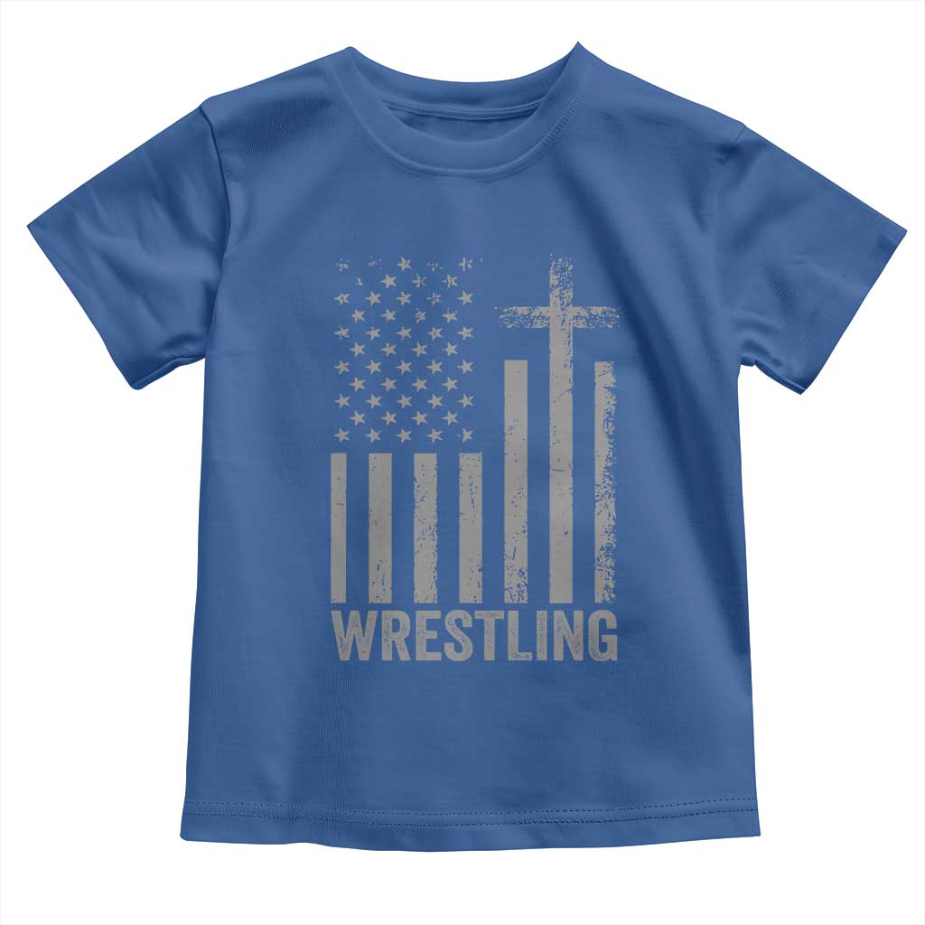 Faith Wrestling Toddler T Shirt Christian Wrestler American Flag Cross