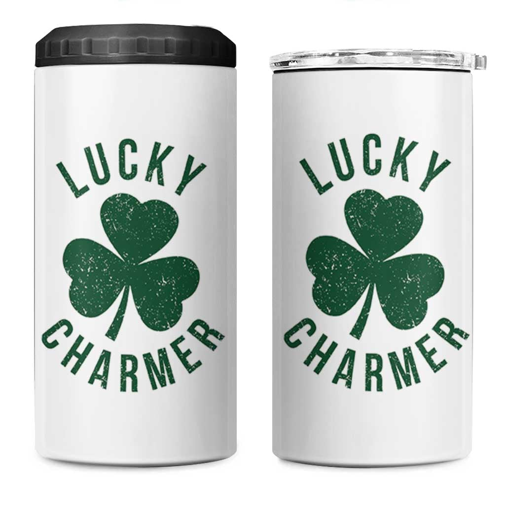 Funny Irish St Patricks Day Shamrock 4 in 1 Can Cooler Tumbler Lucky Charmer