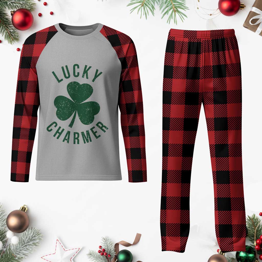 Funny Irish St Patricks Day Shamrock Plaid Pajama Set Lucky Charmer
