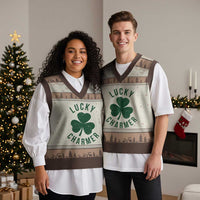 Funny Irish St Patricks Day Shamrock V-Neck Knit Sweater Vest Lucky Charmer