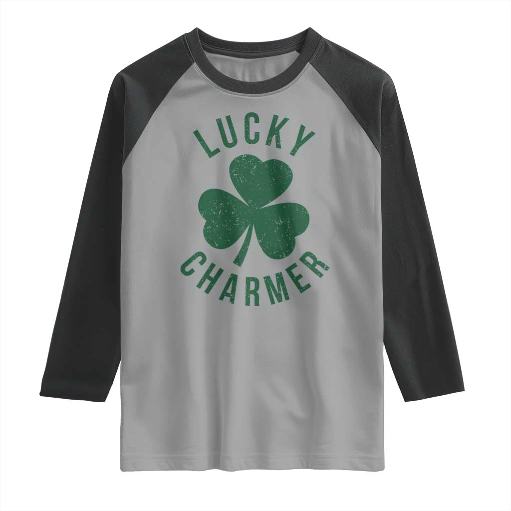 Funny Irish St Patricks Day Shamrock Raglan Shirt Lucky Charmer