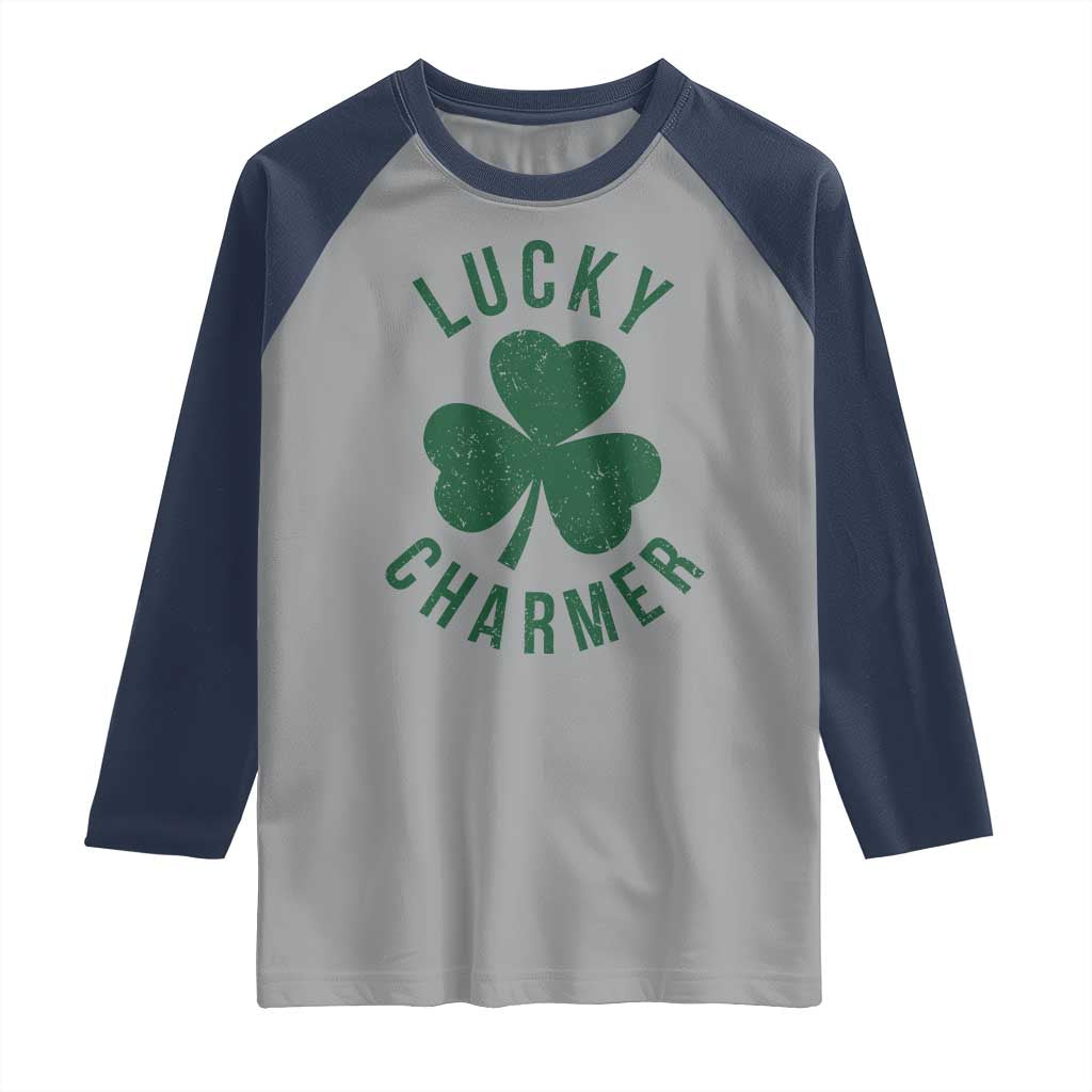 Funny Irish St Patricks Day Shamrock Raglan Shirt Lucky Charmer