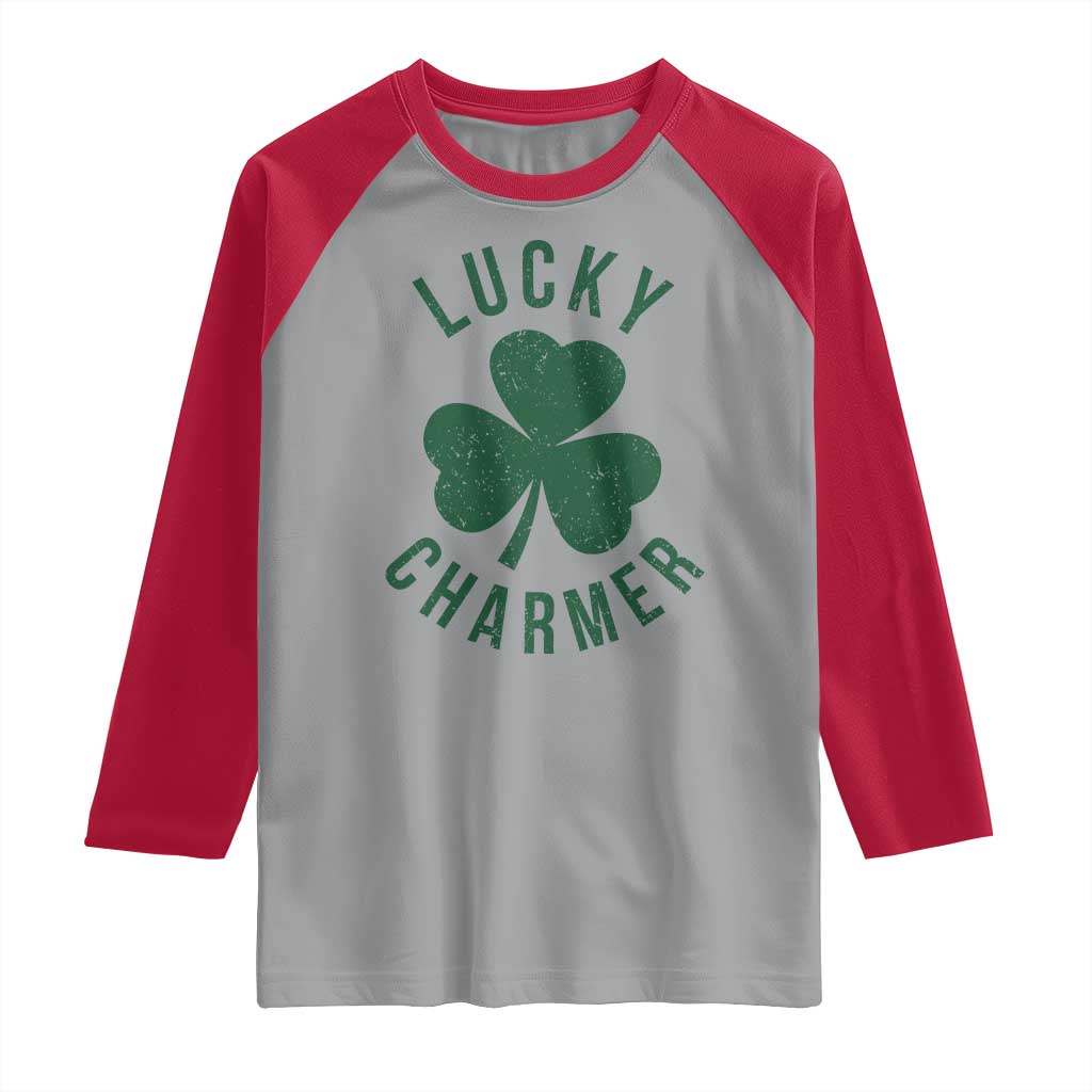 Funny Irish St Patricks Day Shamrock Raglan Shirt Lucky Charmer