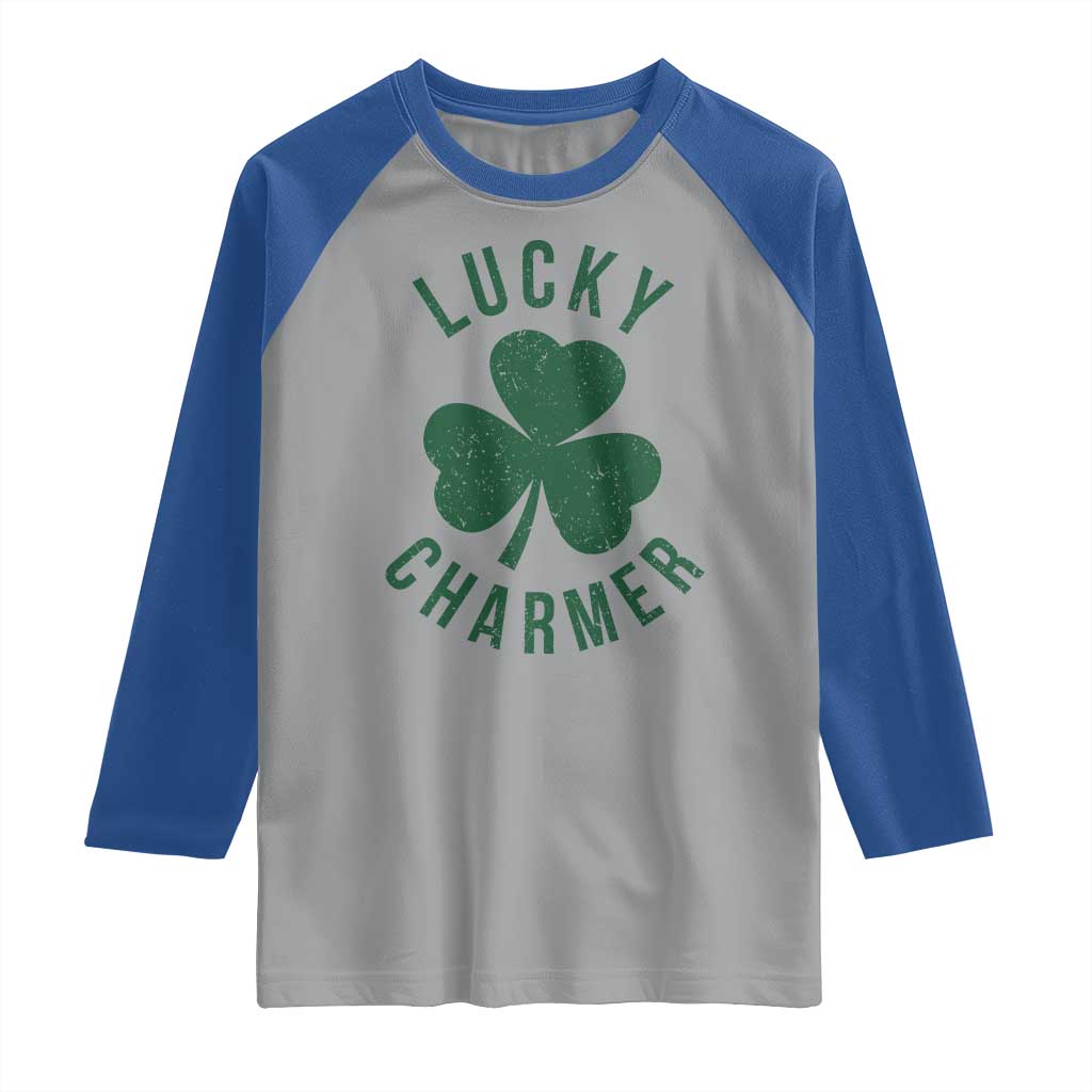 Funny Irish St Patricks Day Shamrock Raglan Shirt Lucky Charmer