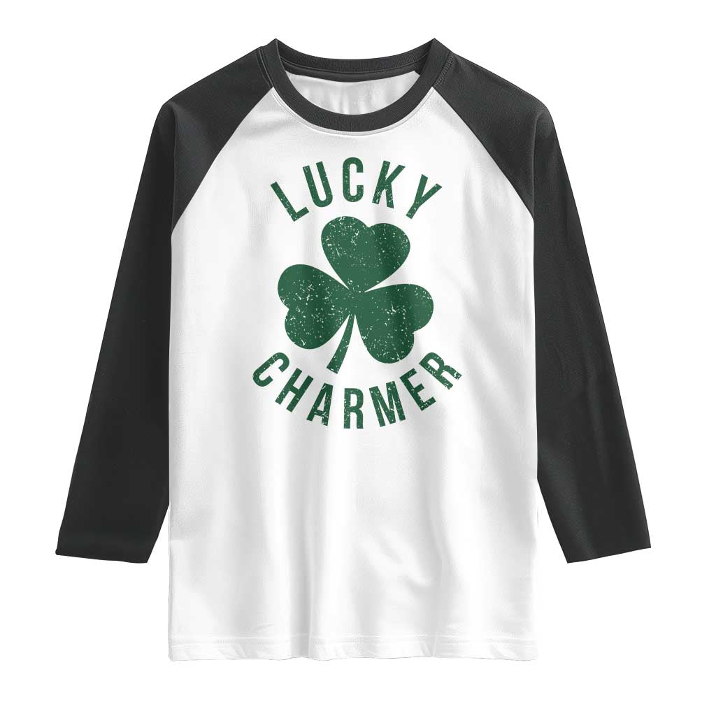 Funny Irish St Patricks Day Shamrock Raglan Shirt Lucky Charmer