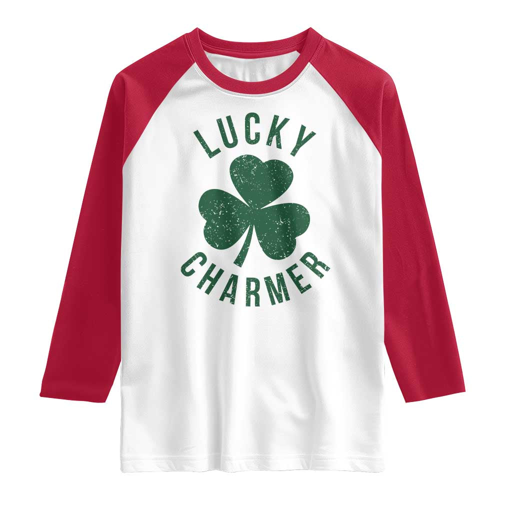 Funny Irish St Patricks Day Shamrock Raglan Shirt Lucky Charmer