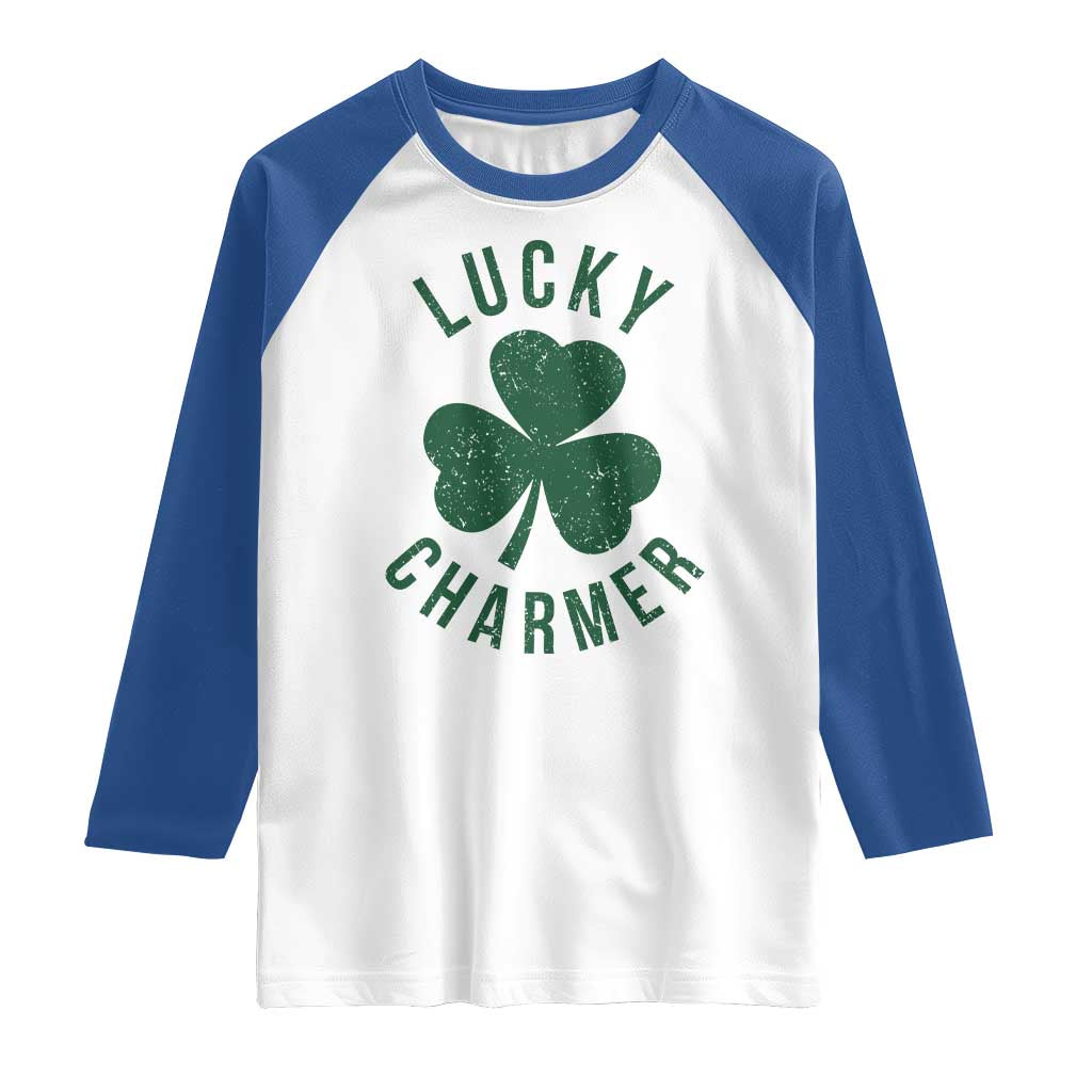 Funny Irish St Patricks Day Shamrock Raglan Shirt Lucky Charmer
