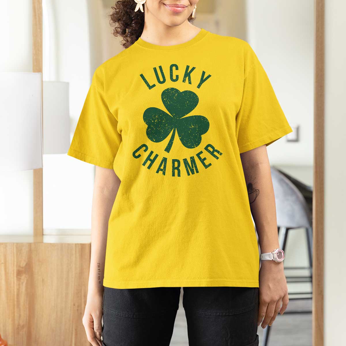 Funny Irish St Patricks Day Shamrock T Shirt For Women Lucky Charmer