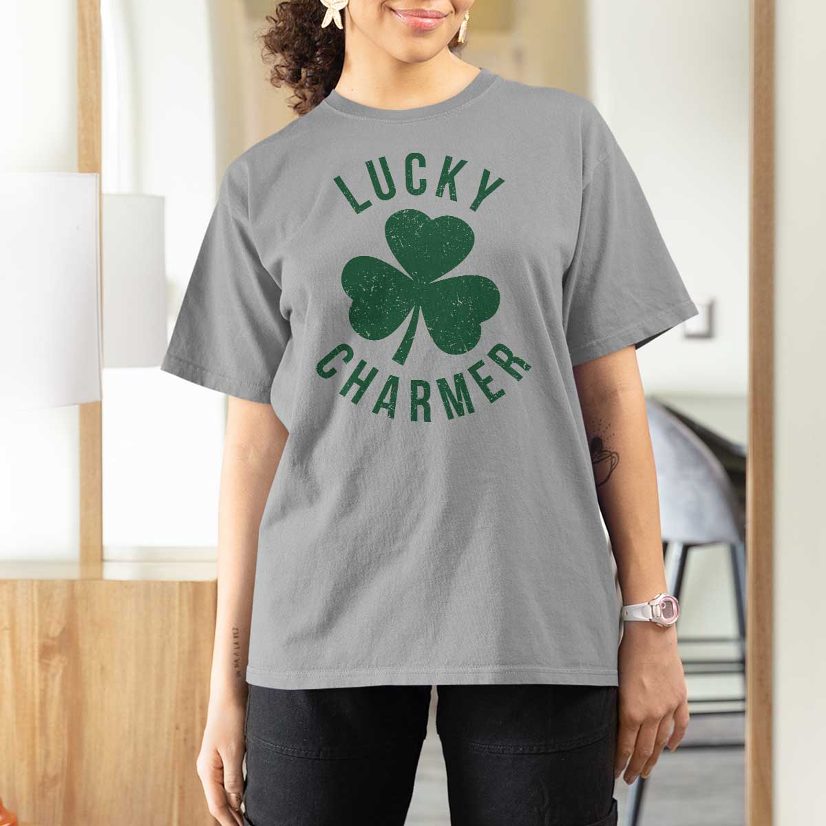 Funny Irish St Patricks Day Shamrock T Shirt For Women Lucky Charmer