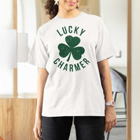 Funny Irish St Patricks Day Shamrock T Shirt For Women Lucky Charmer