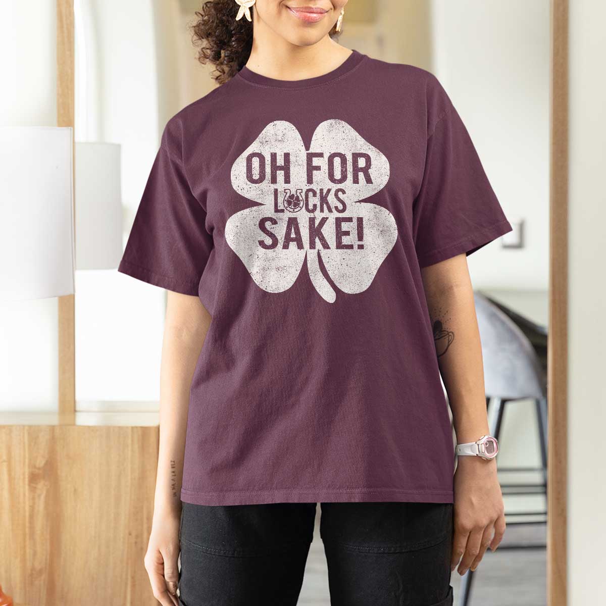 Funny Irish St Patricks Day Shamrock T Shirt For Women Oh For Lucks Sake