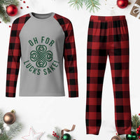 Funny St Patricks Day Plaid Pajama Set Oh For Lucks Sake Irish Celtic Shamrock
