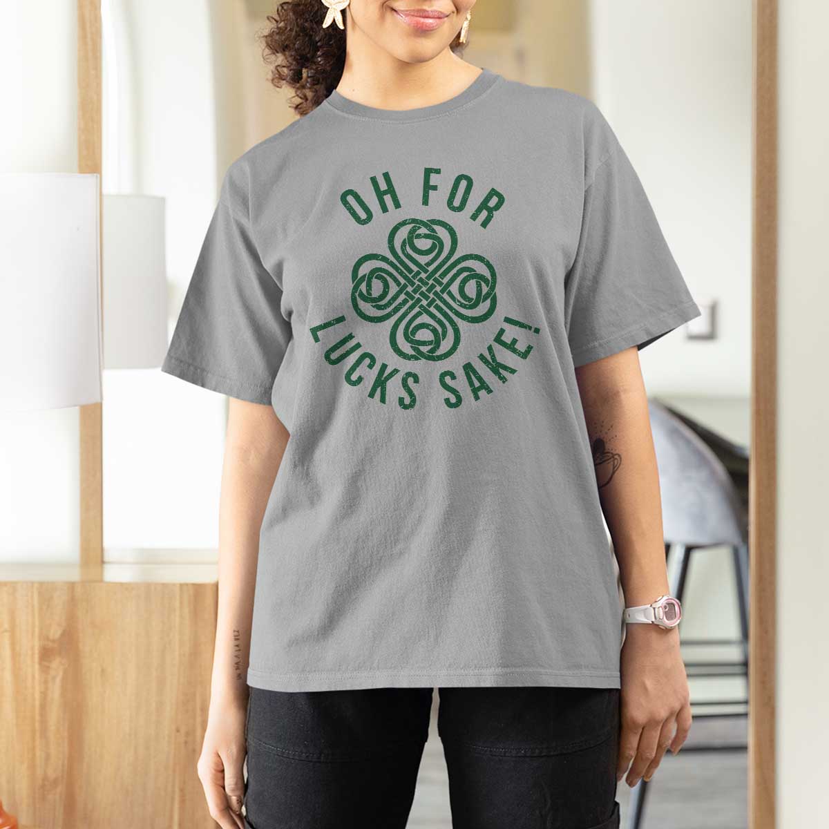 Funny St Patricks Day T Shirt For Women Oh For Lucks Sake Irish Celtic Shamrock