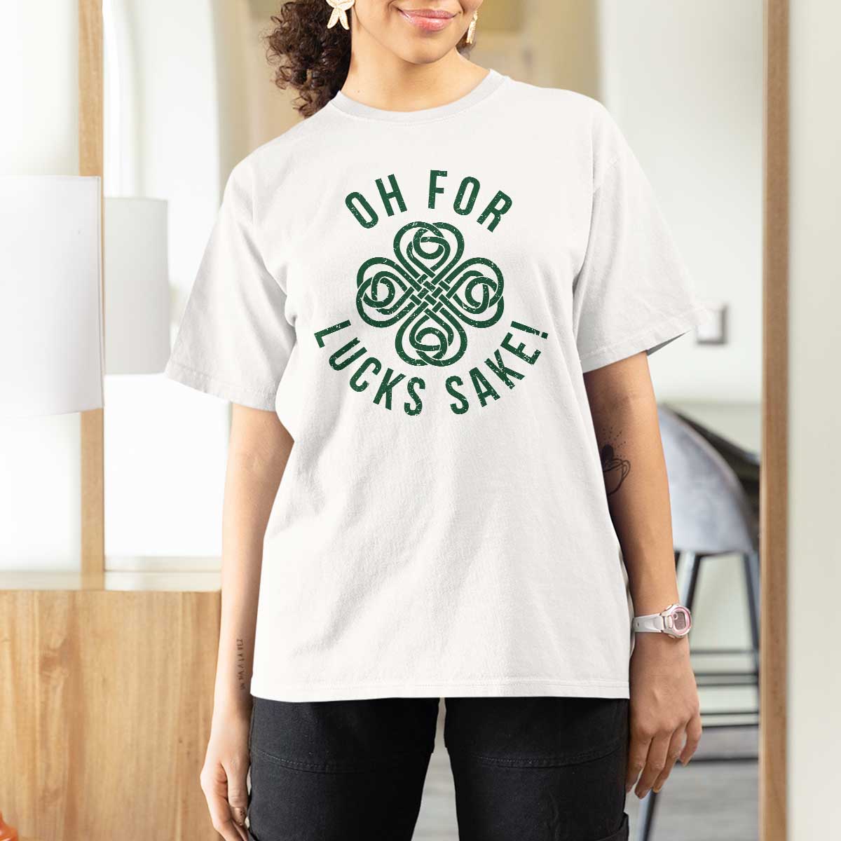 Funny St Patricks Day T Shirt For Women Oh For Lucks Sake Irish Celtic Shamrock