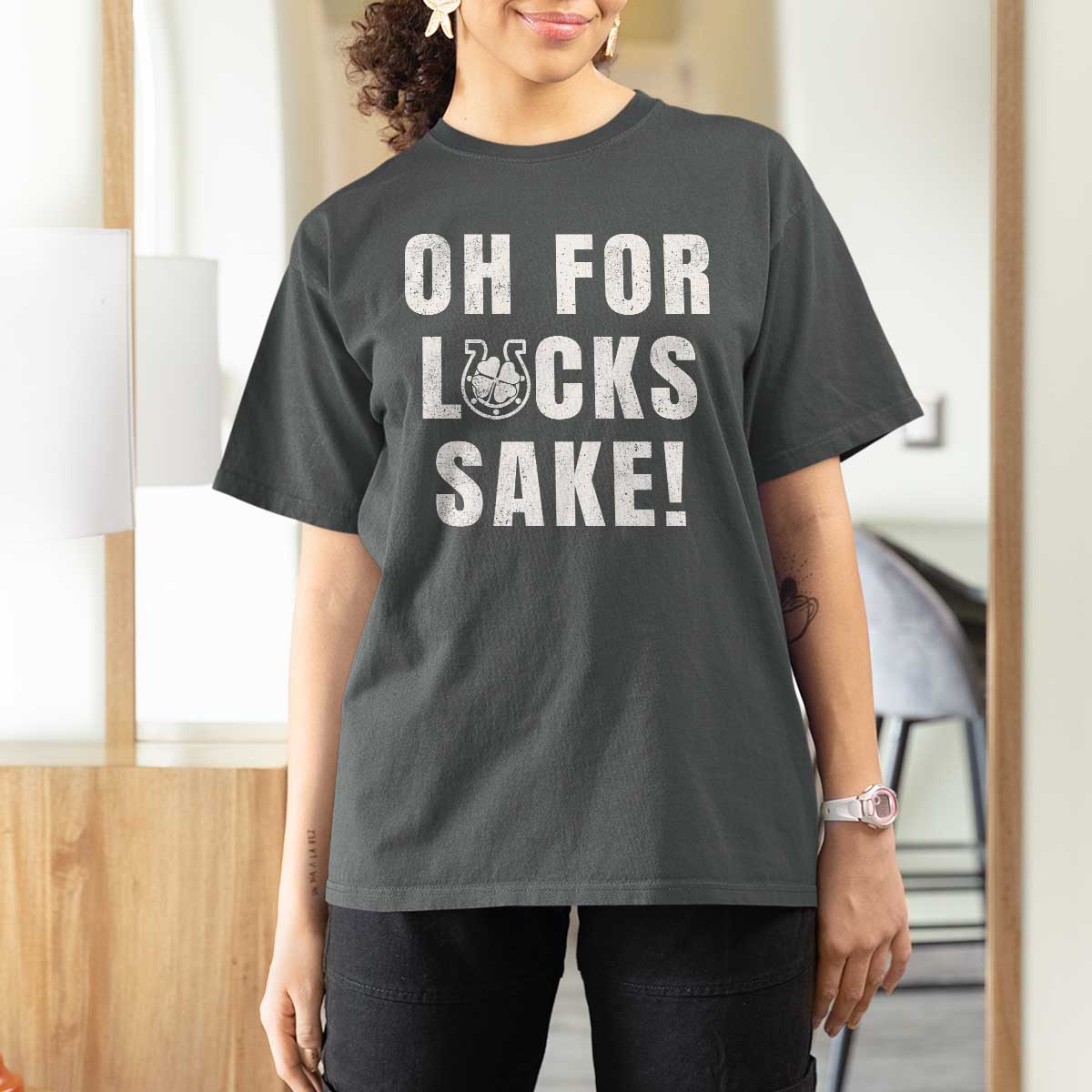 Funny Irish St Patricks Day T Shirt For Women Oh For Lucks Sake Shamrock