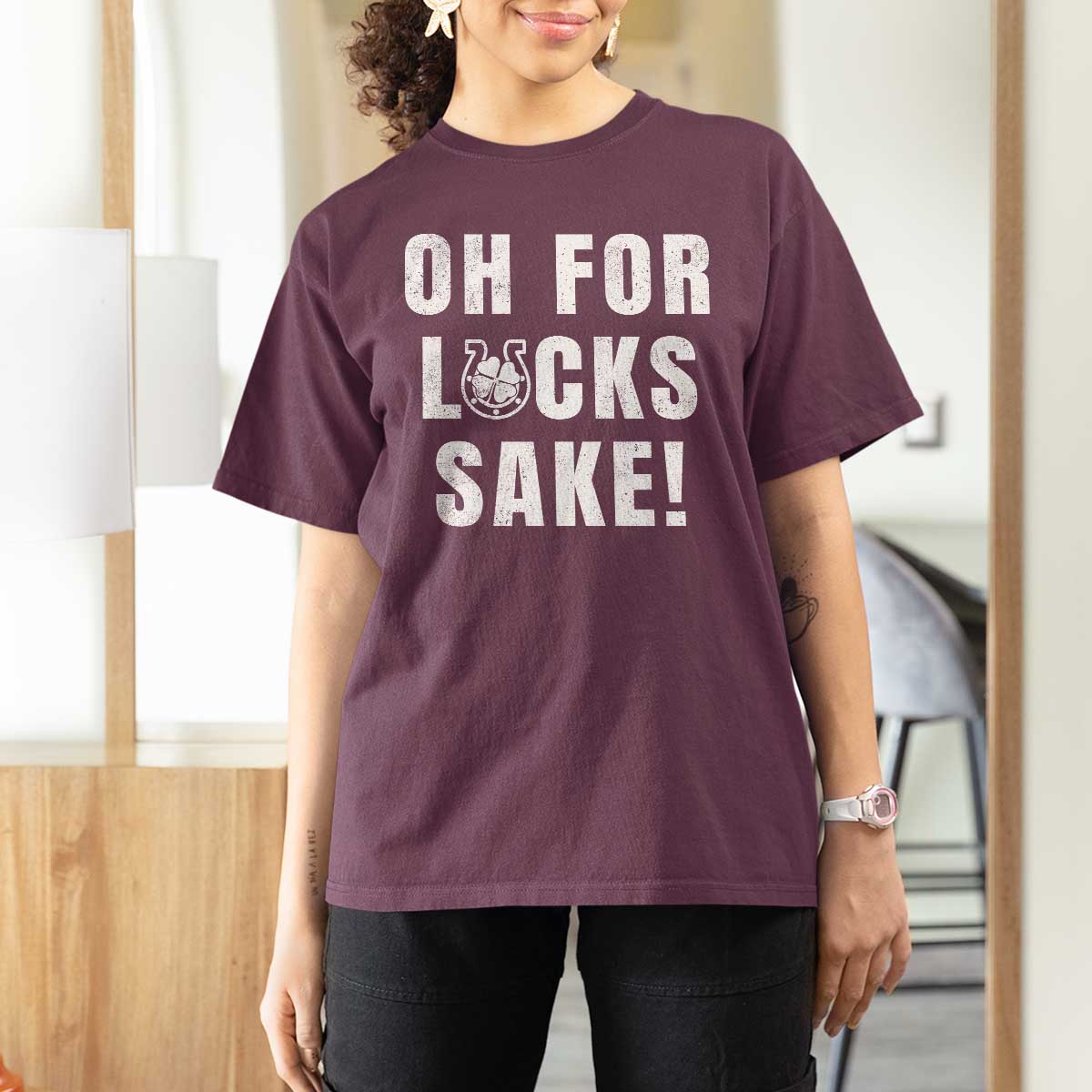 Funny Irish St Patricks Day T Shirt For Women Oh For Lucks Sake Shamrock