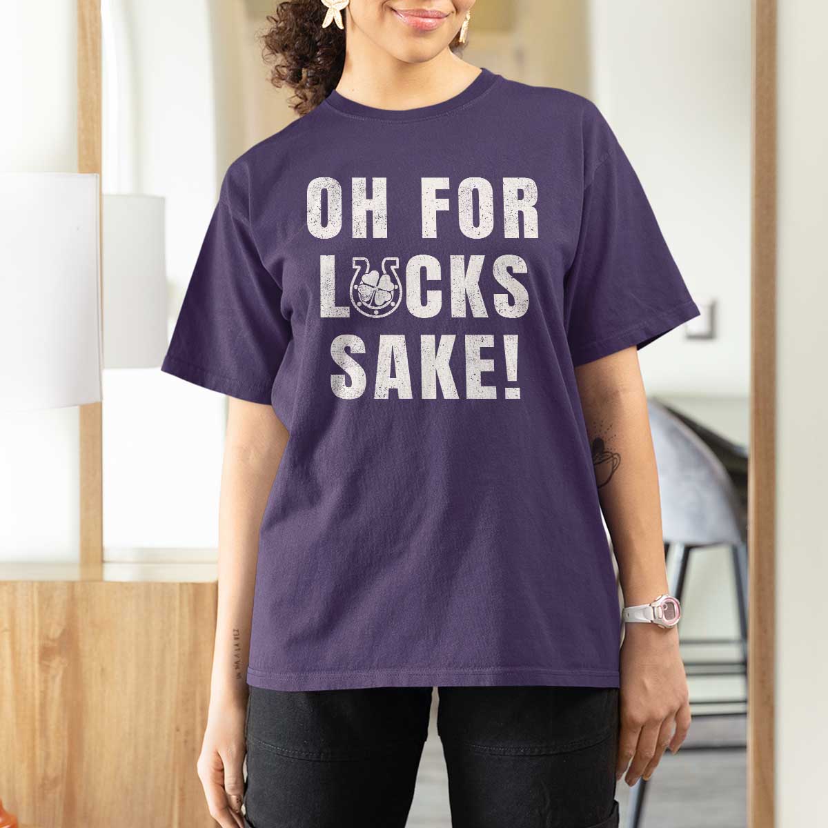 Funny Irish St Patricks Day T Shirt For Women Oh For Lucks Sake Shamrock