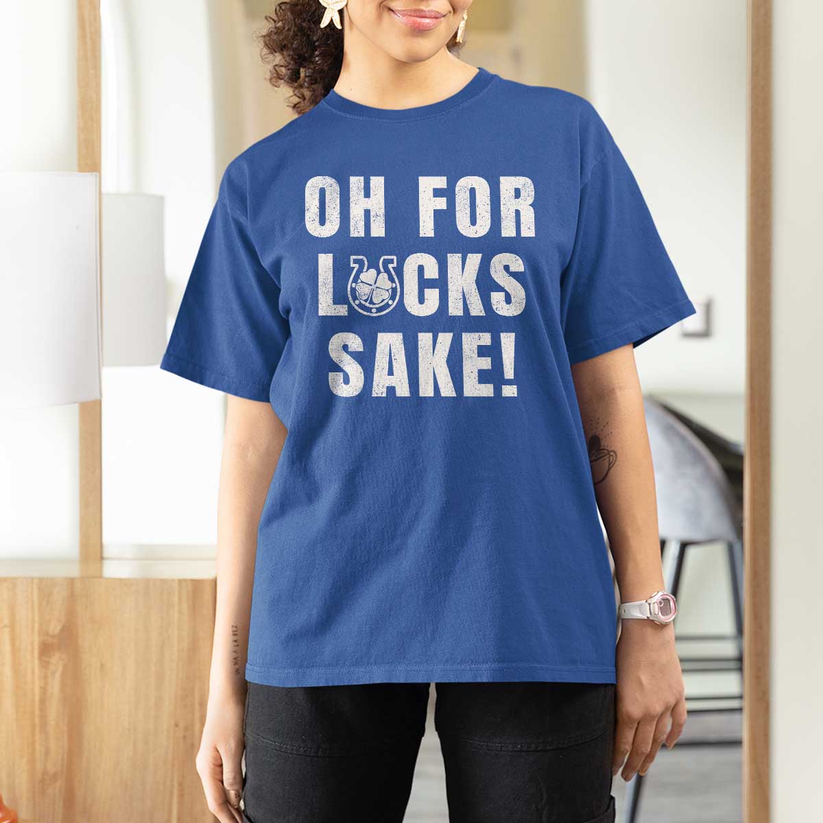 Funny Irish St Patricks Day T Shirt For Women Oh For Lucks Sake Shamrock