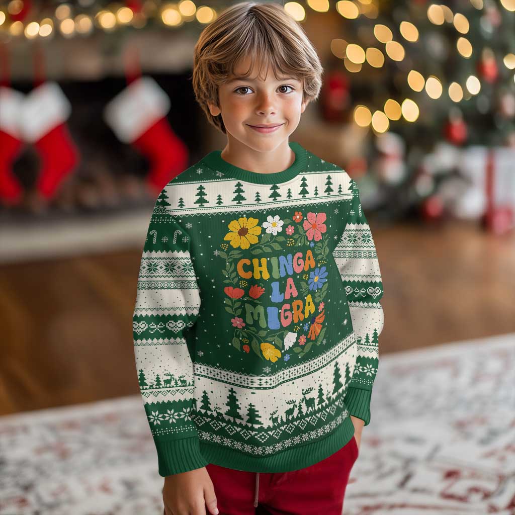 Chinga La Migra Ugly Christmas Sweater Funny Boho Floral Resist Retro Pro Immigration